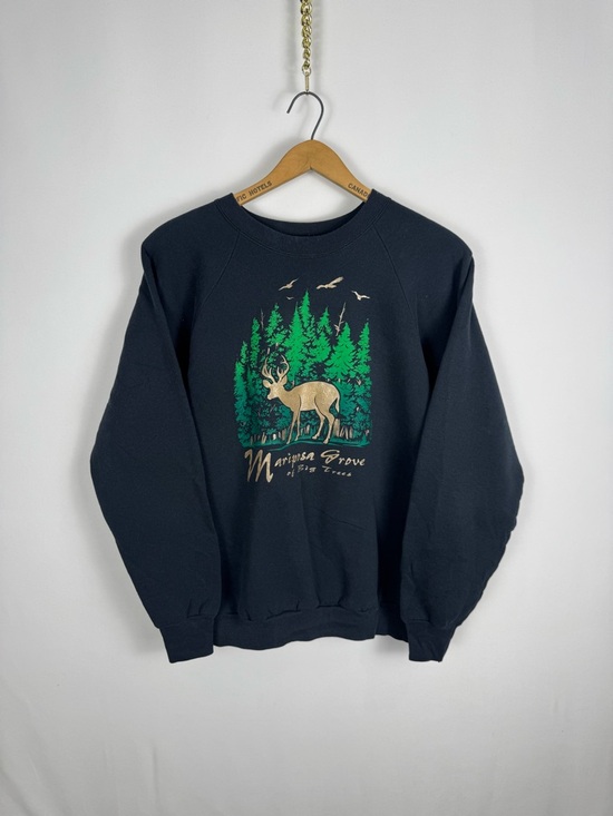 Fruit of the Loom Other - Vintage 90s Buck Forest Graphic Crewneck Men’s Black Sweater with Buck Print